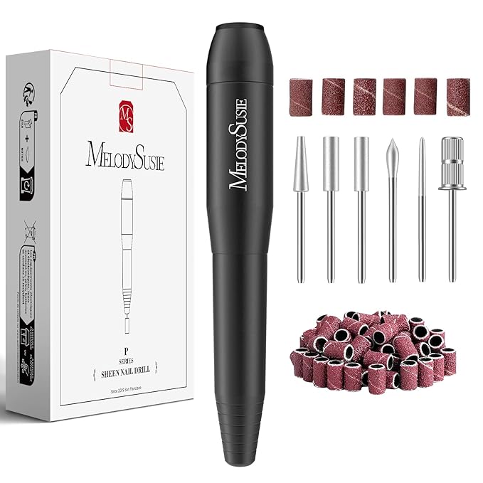 MelodySusie Electric Nail Drill Machine,PC120I Portable Electric Nail File Efile Set for Acrylic Gel Nails, Manicure Pedicure Tool with Nail Drill Bits Sanding Bands Dust Brush, Black
