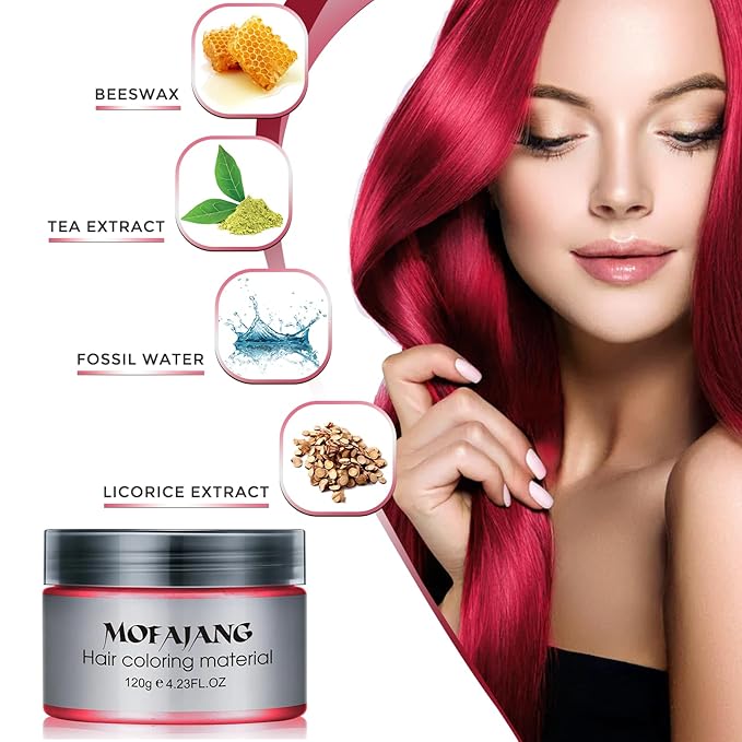 Red Temporary Hair Color Wax - SOVONCARE Washable Hair Dye for Men & Women, All-Day Hold Disposable Hair Styling Clays for Party, Cosplay & Daily 4.23 oz