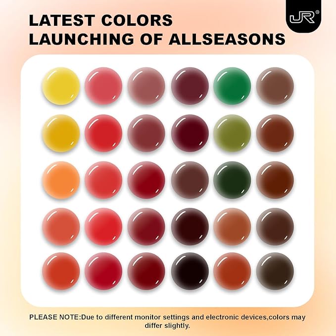 JR 35pcs 10ml Gel Nail Polish Dark series Yellow Green Black Red Nude Brown Gel Polish Set Base Top Matte Coat For Professional Nail Salon Gifts for Women C Set