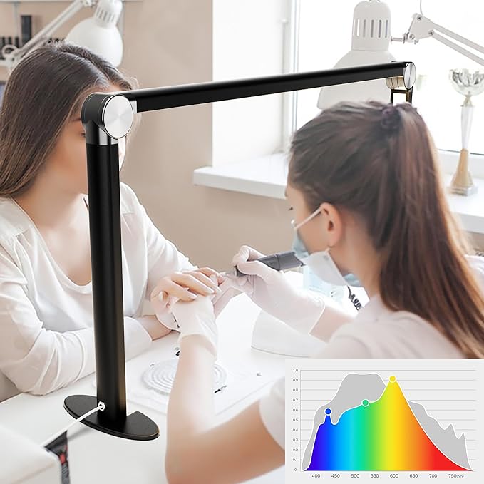 Nail Tech Lamp for Desk，30" 48W Professionals Led Light, Desk Lamp for Lash Eyelash Extension,Color Temperature 2700K-6000K,Full fold Makeup lamp,Salon&Home(Black)