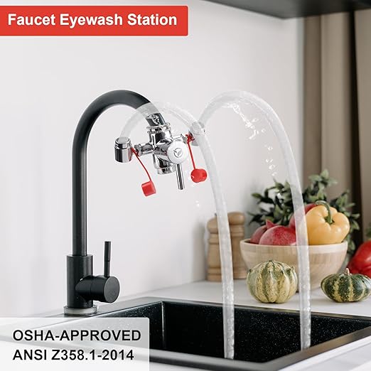 Faucet-Mounted Eye-Wash Staion Kit - Emergency Eyewash Staion OSHA Approved Sink Faucet Attachment First Aid Eye Flush Kit