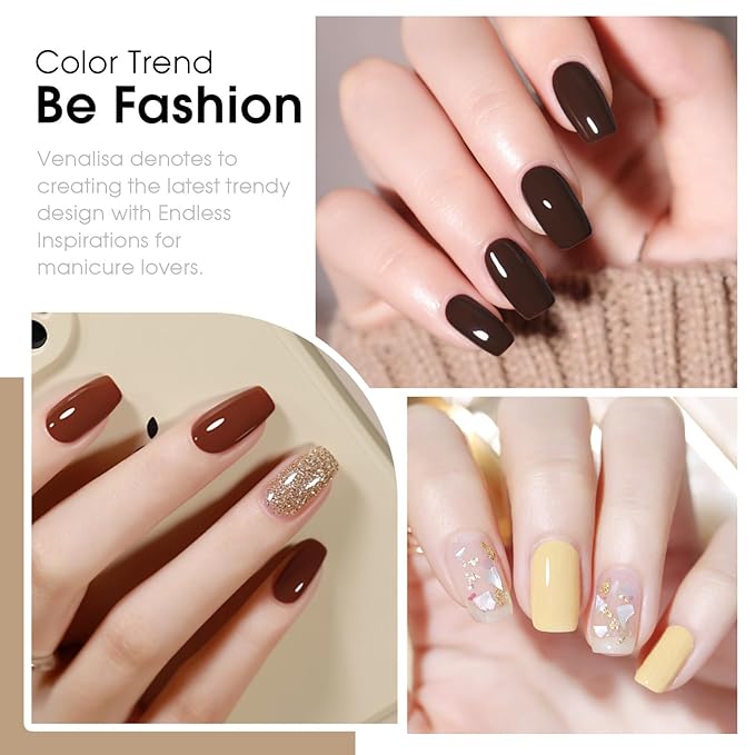 VENALISA Brown Gel Nail Polish Set - 6 Colors Fall Winter Skin Tones Neutral Nude Brown Gel Polish Kit for Salon Nail Art DIY at Home Manicure