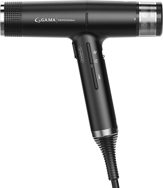 GA.MA iQ1 Perfetto Hair Dryer with 110,000 RPM Intelligent Brushless Motor, Oxy Active Technology, Auto-Clean & Washable Filter, Includes Diffuser & 3 Nozzles, Black