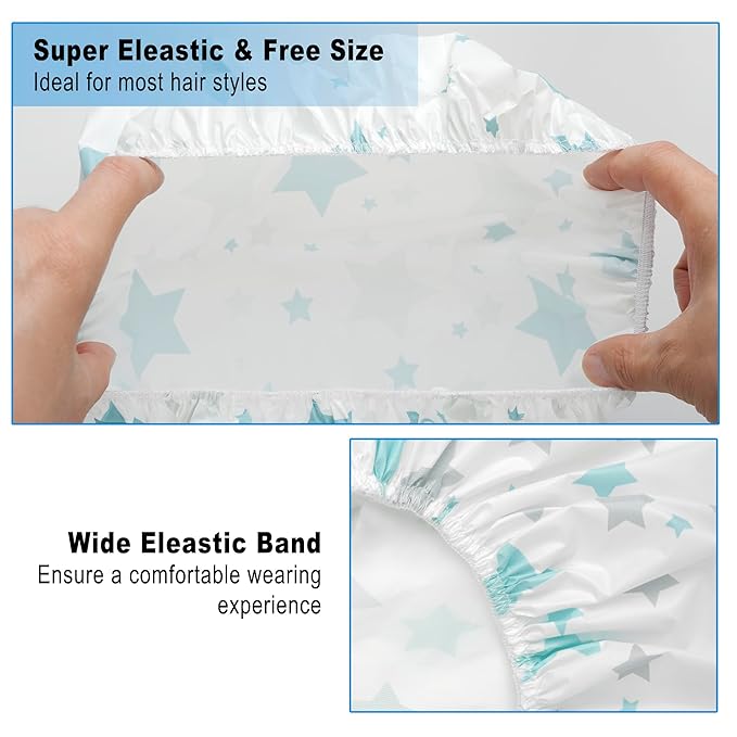 6 PCS Shower Caps for Women, Double Side Waterproof Shower Cap, Reusable Elastic Bath Caps for Shower, EVA Bathing Shower Caps, Bath Hair Caps - Star