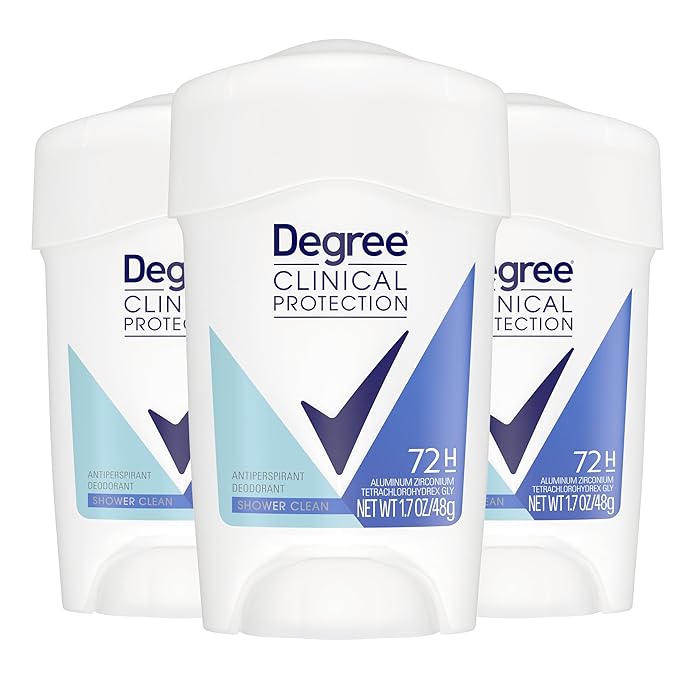 Degree Clinical Protection Antiperspirant Deodorant for Women Shower Clean 3 Pack 72-Hour Sweat & Odor Protection 1.7 oz