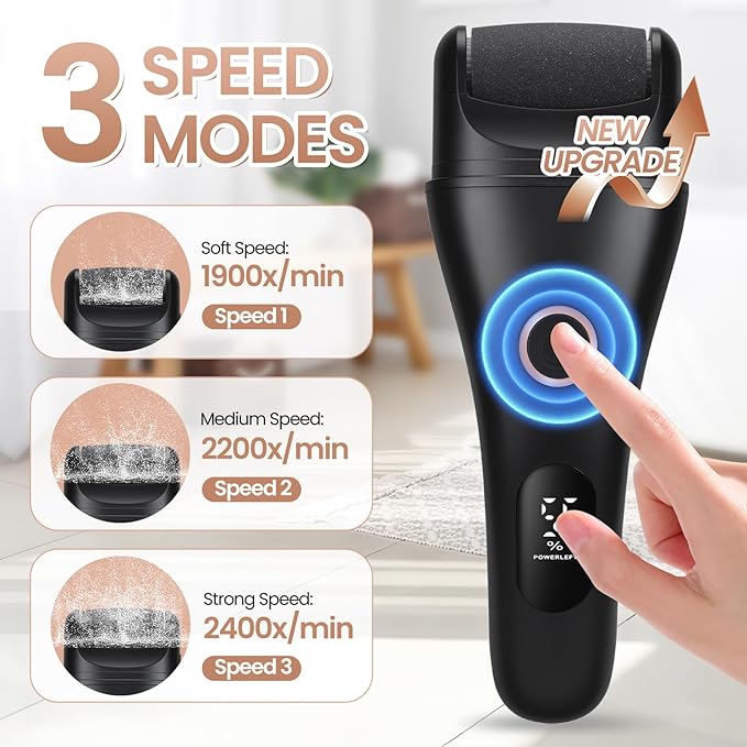 Electric Callus Remover for Feet Rechargeable - 3-Speed Adjustable Electronic Foot Callus Remover, Pedicure Tools for Feet for Hard Cracked Dry Dead Skin at Home - Christmas Gifts for Women Men