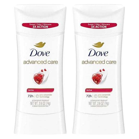 Dove Advanced Care Antiperspirant Deodorant for Women Twin Pack Revive 72 hour sweat and odor protection 2.6 oz (Packaging May Vary)