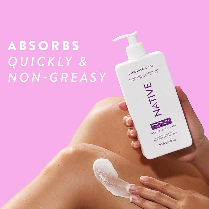 Native Body Lotion Contains Naturally Derived Plant-Based Moisturizers for Women and Men | Restores Dry Skin, Lavender & Rose, 16.5 fl oz
