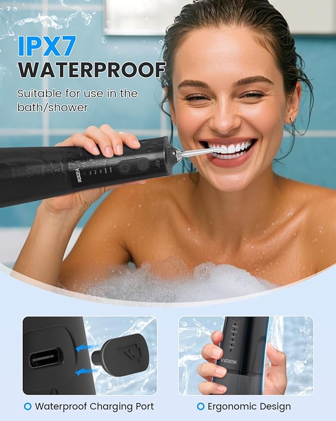 Water Flosser, Cordless Water Dental Flosser, 9 Jet Tips 5 Modes 300ML IPX7 Waterproof, Portable Rechargeable Oral Irrigator for Home Travel - Gums, Orthodontic, Braces Care - Black