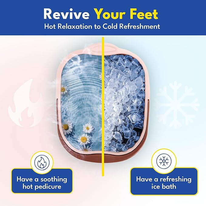 AWA Foot Soaking Tub, Collapsible Foot Bath Soak Tub for Soaking Feet, Pedicure Bowl, Plastic Feet Soaking Tub with Acupressure Massage Points, Foldable Laundry Basket (Pink Foot Tub)