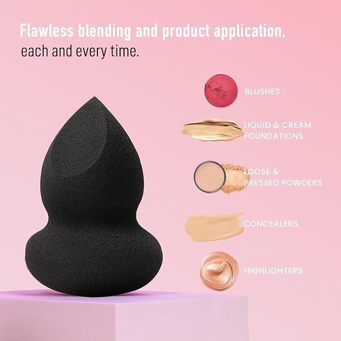Frankie Rose Cosmetics Complexion Perfection Sponge | Latex-Free Foam & Vegan Makeup Sponge For Foundation, Concealer & Powders | Offers Medium to Full Coverage | Black Makeup Sponge