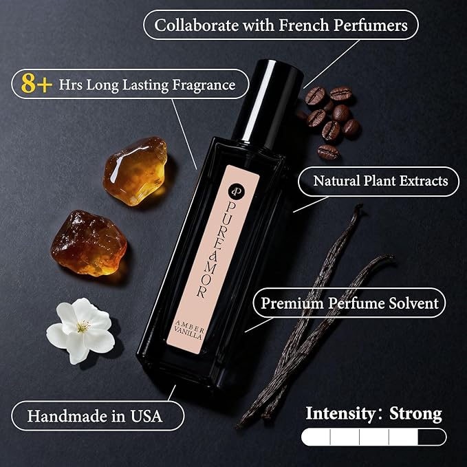 Amber Vanilla Perfume for Women, Coffee Scented Fragrance with Warm Amber & Sweet Vanilla Notes, Long Lasting Extrait de Parfum, Advanced Fragrance Travel Size 0.7 oz Eau de Parfum Spray