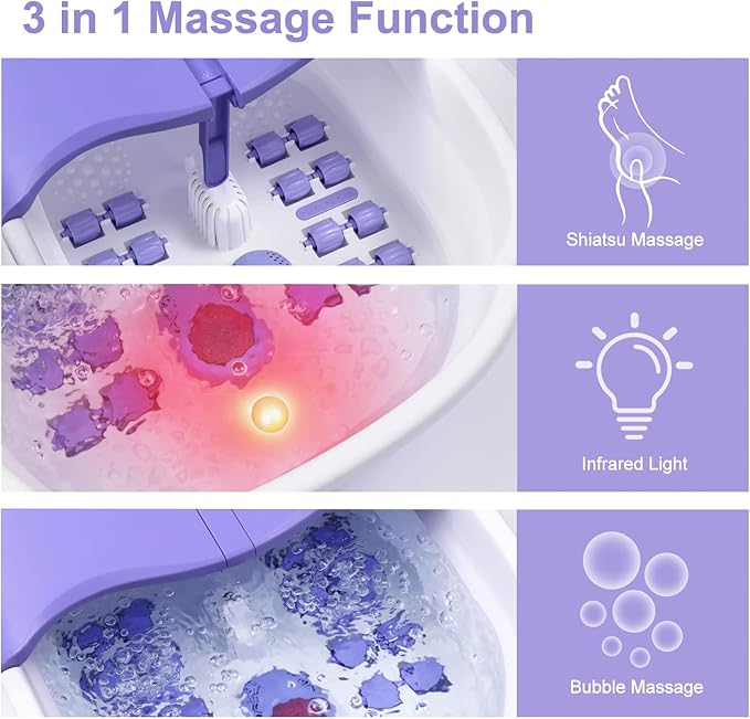 Collapsible Foot Spa Bath Massager with Heat Bubbles and Vibration Massage and Jets, 16OZ Tea Tree Oil Foot Soak Epsom Salt, WHALSTAR Foot Bath Bucket With Red Light & Remote