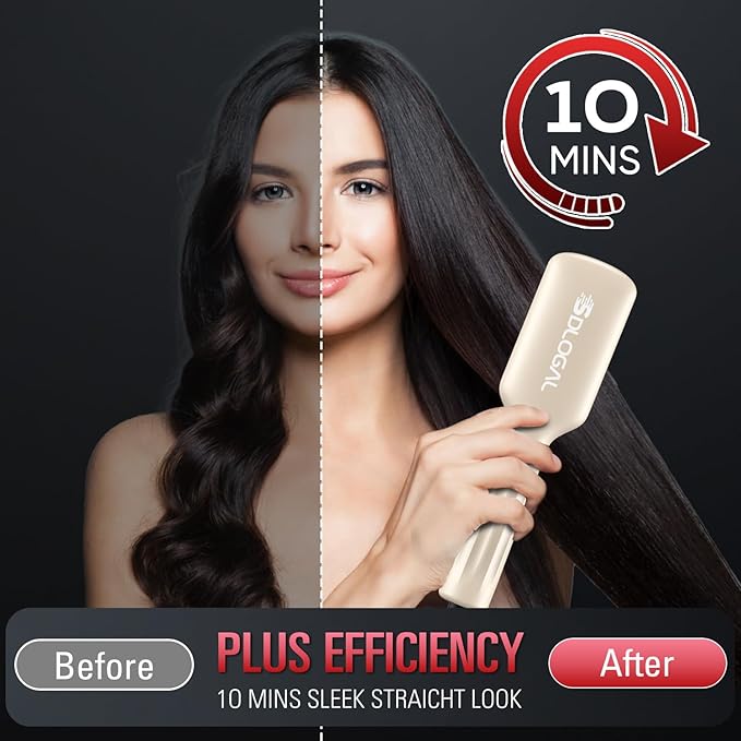 SDLOGAL Hair Straightener Brush, Hair Straightener Comb Straightening Brush for Women, with 5 Temps & Fast Heating, Easy and Fast Salon-Style, Plus Dual Voltage Travel Friendly-(Beige)