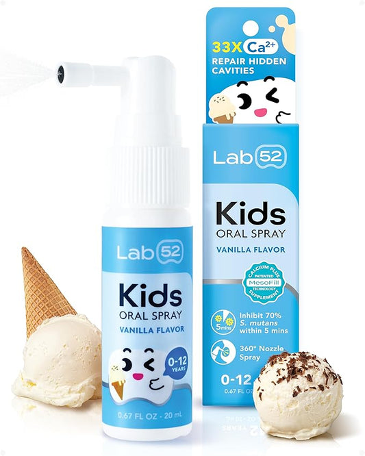 LAB52 Kids Oral Spray, Toddler Toothpaste Helper for Daily Oral Care and Fresh Breath, Children Approved with Fluoride Free for Newborn to Preschoolers, Xylitol Vanilla Flavor