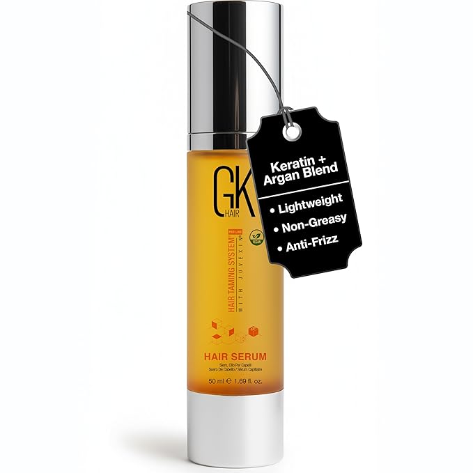 GK HAIR Oil - Argan Oil Heat Protectant Serum -Lightweight Hair Serum -Perfect For Keratin,Frizzy, Curly, Dry & Damaged ends-Adds Shine and Smooths,Paraben, Phthalate and Sulfate Free (1.69 oz)