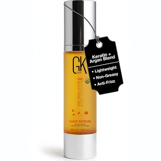 GK HAIR Oil - Argan Oil Heat Protectant Serum -Lightweight Hair Serum -Perfect For Keratin,Frizzy, Curly, Dry & Damaged ends-Adds Shine and Smooths,Paraben, Phthalate and Sulfate Free (1.69 oz)