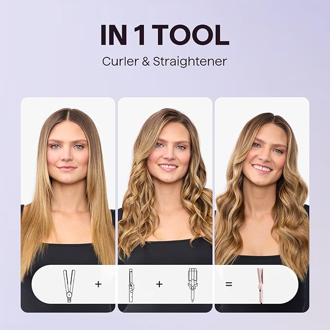 Wavytalk Airflow Styler Whirlwind Curl, Hair Straightener and Curler 2 in 1, Upgraded Curling Iron & Flat Iron Achieve One Pass Curl, Less Damage to Hair