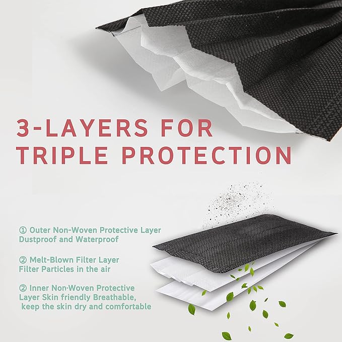 akgk 100Pcs Kids Disposable Face Mask Protective Childrens Black Safety Masks