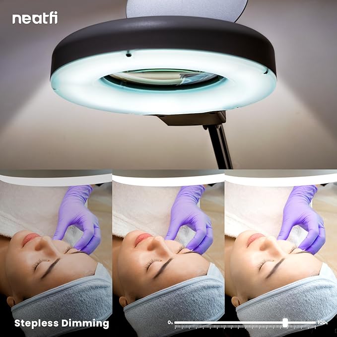 Neatfi (New Model) LED Magnifying Lamp with Clamp, 12W, 60 SMD LEDs, Adjustable Step Dimming Brightness, Desk Lamp Magnifier Light for Crafts, Painting, and Hobbies (Black, 5-Diopter)