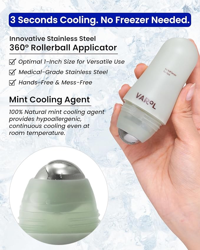 Ice Roll Serum for Face, Puffy Eyes, Under Eye Bags - Panthenol & Tannin for Hydrating, Pore Minimizing, Ice Roller for Puffiness, Redness, Dark Circles - Korean Skin Care & Gua Sha, 1.69 Fl Oz