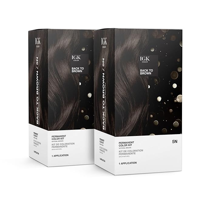 IGK Permanent Hair Dye Color Kit Set of Two | 5N Back To Brown - Natural Brown | 100% Gray Color Coverage + Strengthen + Shine | Ammonia Free