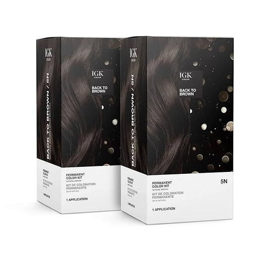 IGK Permanent Hair Dye Color Kit Set of Two | 5N Back To Brown - Natural Brown | 100% Gray Color Coverage + Strengthen + Shine | Ammonia Free