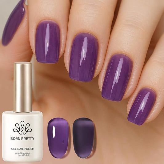 Born Pretty Ice Jelly Gel Nail Polish Jelly Purple Gel Nail Polish Sheer Transparent Purple Natural Translucent Hema-Free Soak Off Gel Polish Nail Art DIY 15ML