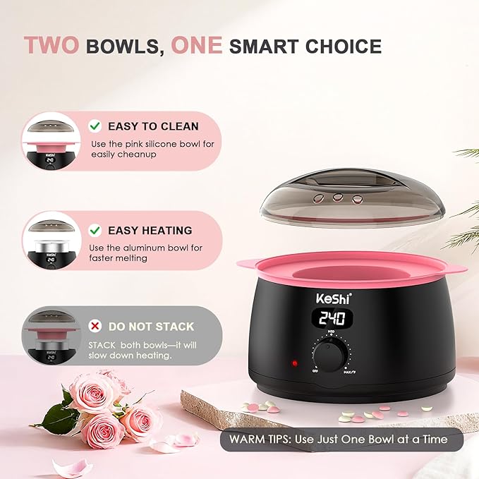 KeShi Waxing Kit for Women and Men, Digital Wax Warmer with 6 Bags Hard Wax Beads, at-Home Hair Removal Wax Kit for Full Body, Face, Eyebrow, Bikini, Legs, Brazilian & Sensitive Skin(Graphite)