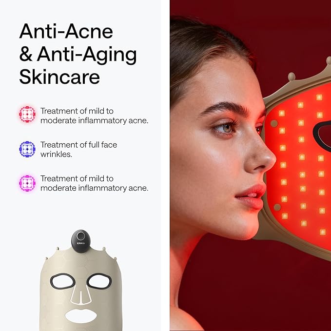 Ulike Red Light Therapy for Face, ReGlow Lite LED Mask With 3 Modes for Anti Acne &Aging, Powerful LED Beads With Red, Green and Blue Light, 3D Facial Comfort Fit, Light Therapy Skin Care At Home