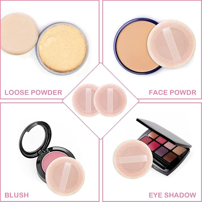 Sibba Loose Powder Puff 12 Pieces Round Velour Face Makeup Compact Body Container Setting Pressed Blending Foundation Cream Make Up Ribbon Strap Sponge Cushion Applicator (Skin Color)