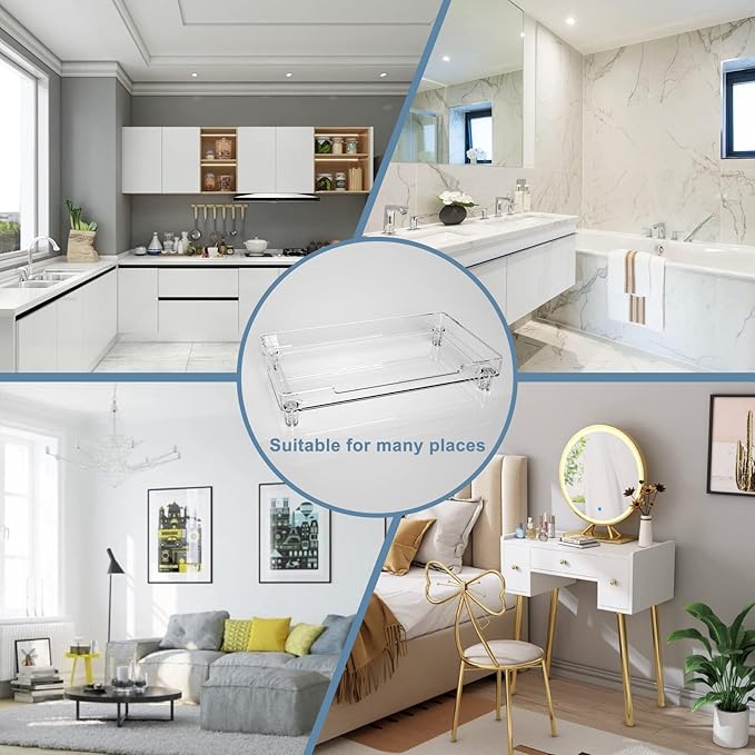 Bathroom Organizer Countertop, 2-Tier Vanity Tray Corner Shelf for Makeup Cosmetic Perfume Skincare Bathroom Supplies and More, Multi-Functional Acrylic Organizer in Vanity Dresser Bathroom