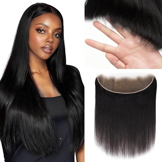 Lashey 13x4 SKINLIKE HD Lace Frontal, 0.10mm Ultra-Thin Invisible Real HD Frontal Pre Bleached Knots Pre Plucked Hairline Straight Human Hair 20 Inch Natural Black