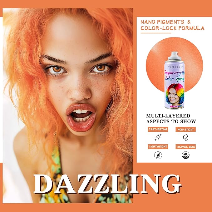Hair Color Spray, Temporary Hair Dye for Women & Men, Vibrant Colors Hair Wax Gray Hair Cover for Party, Halloween, Cosplay (Orange, 120 ML)