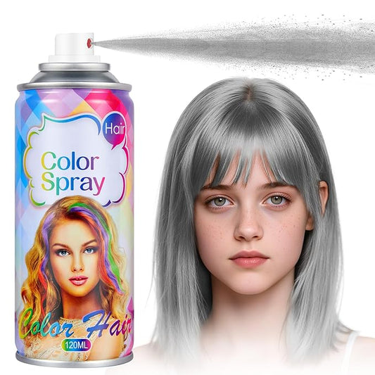 Acomler Christmas Gray Hair Spray Temporary Hair Color Spray for Kids Women, Washable Temporary Hair Dye, One-Time Hair Color Wax, Natural Silver Hair Spray for Cosplay, Party, Halloween(Gray, 4.06Oz)