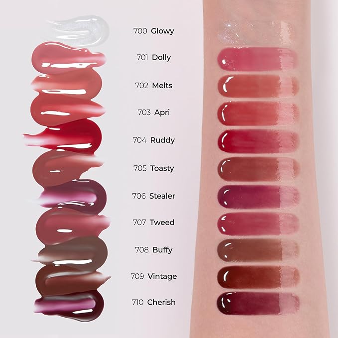 Laka Fruity Lip Glotioner, 10ml/0.33 fl.oz, Lip Gloss with High Shine Vivid Colors, Jelly tip for Hygienic & Easy Application, Plumping Conditioner, Vegan, K-Beauty (#710 Cherish)