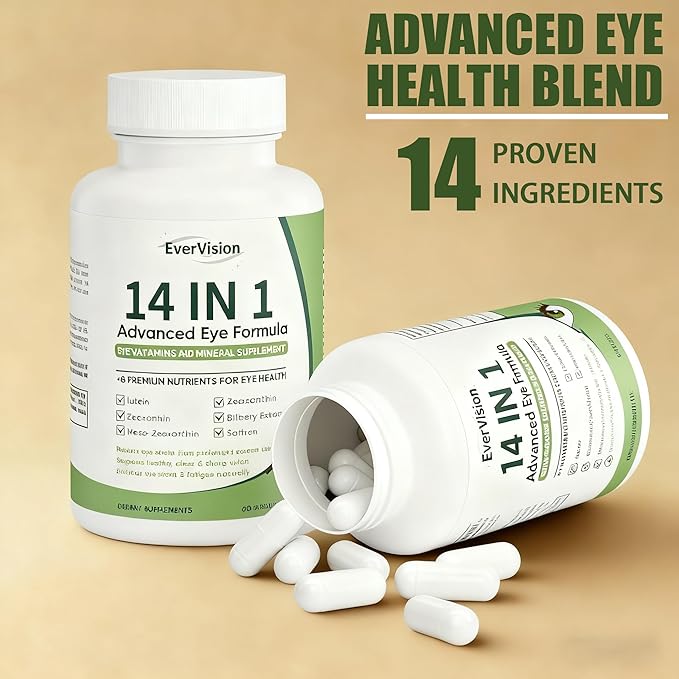 14 in 1 Advanced Eye Formula, Eye Vitamin and Mineral Supplement with Zinc, Lutein, Zeaxanthin & Bilberry Extract, 60ct