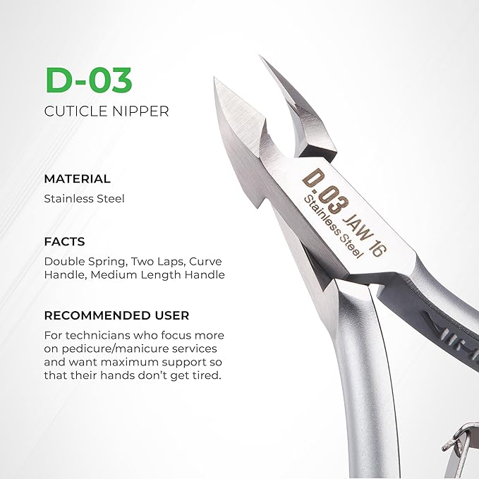 NGHIA Cuticle Nipper - D-03 JAW 12 | Stainless Steel | Durable and Sharp | Ergonomic Design | Grey Plated | Ideal for Salons and Home Use