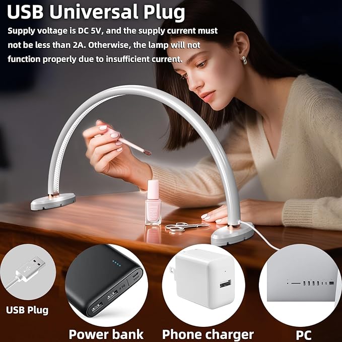 Small Half Moon Light for Nail Desk, 3 Color Temperature 3500K-6500K,180°Surround Moon Light Nail Tech,Half moon nail lamp for Manicure Sculpture Handicrafts etc Lighting,Personal DIY use 16inch