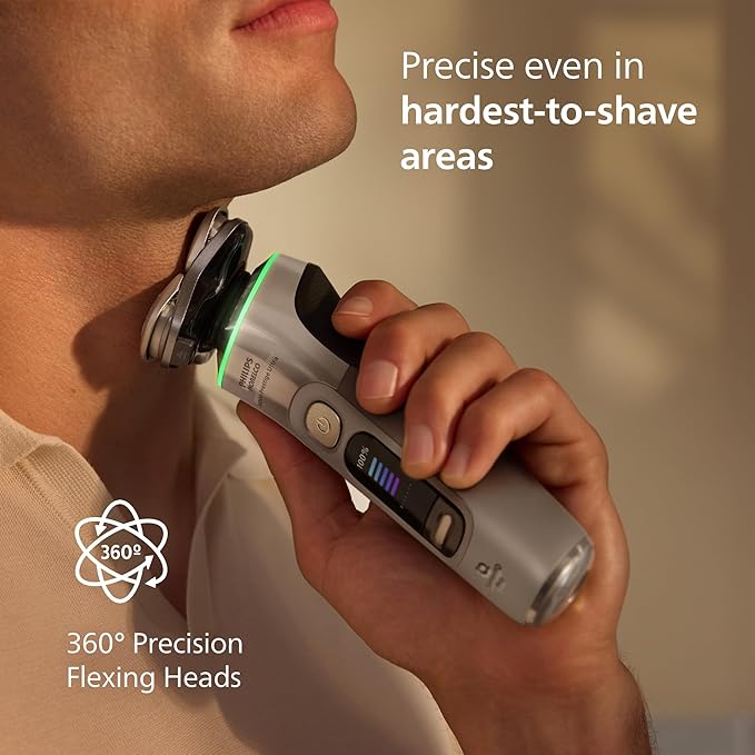 Philips Norelco Shaver i9000 Prestige Ultra, Wet & Dry Electric Shaver, White Gold, SenseIQ Pro Technology, Triple Lift & Cut System, 360 Rotating NanoTech Precision Blades, Beard Styler, XP9403/88