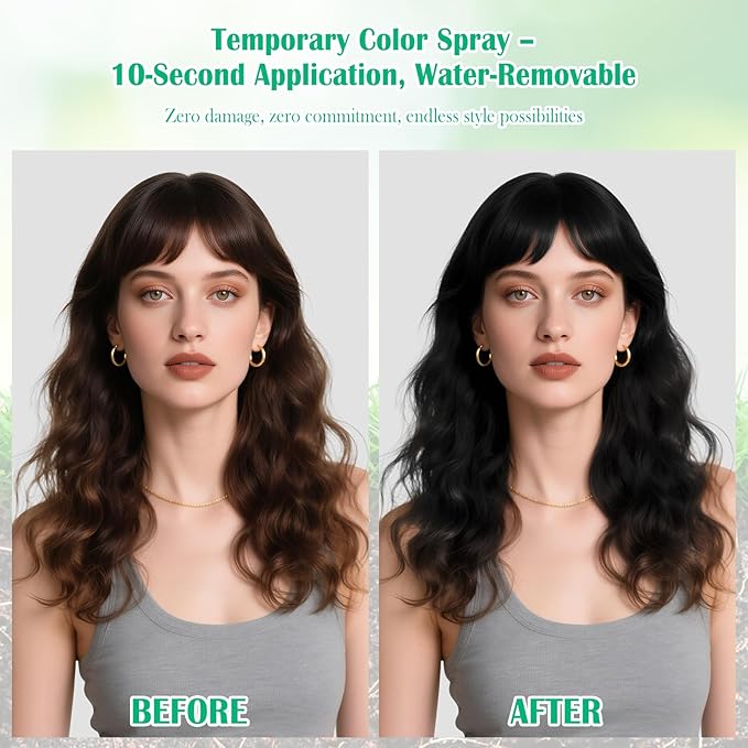 Temporary Hair Color Spray for Kids Women,One-Time Use Black Hair Spray, Washable Temporary Hair Dye, Natural Hair Color Wax, Non-sticky Hair Spray for Cosplay,Party,Christmas,Halloween(Black,4.06Oz)