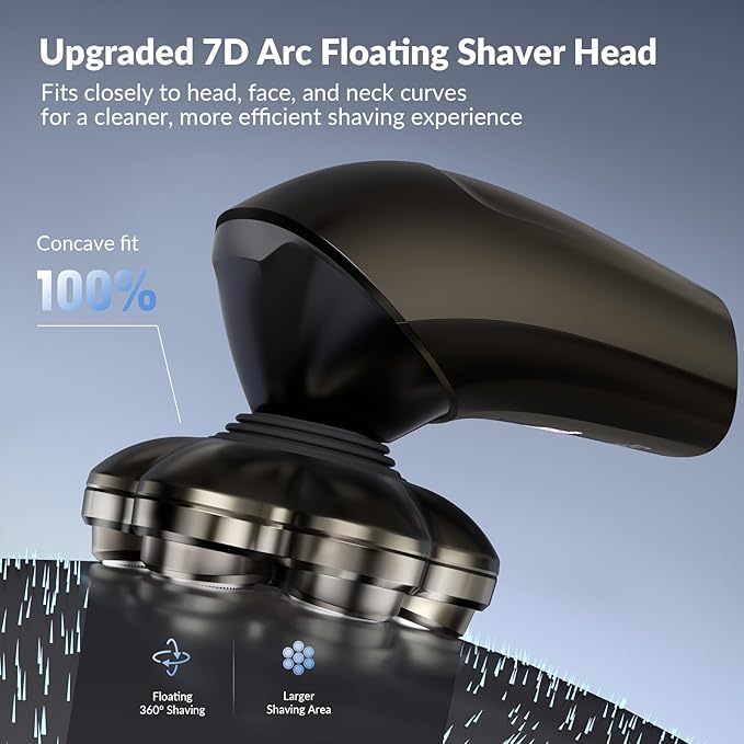 Head Shavers for Bald Men - 7D Arc Electric Razor with Magnetic Detachable Head, Waterproof Wet Dry 5-in-1 Electric Shaving & Grooming Kit, LED Display Rechargeable Head & Body Hair Shaver, Grey
