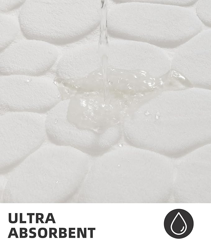 YIHOUSE Memory Foam Runner Rug, Cobblestone Bathroom Runner Rugs Super Water Absorbent Bath Mats for Bathroom Machine Washable Bath Rugs for Hallway Bedroom Laundry Room(20 x 47,White)