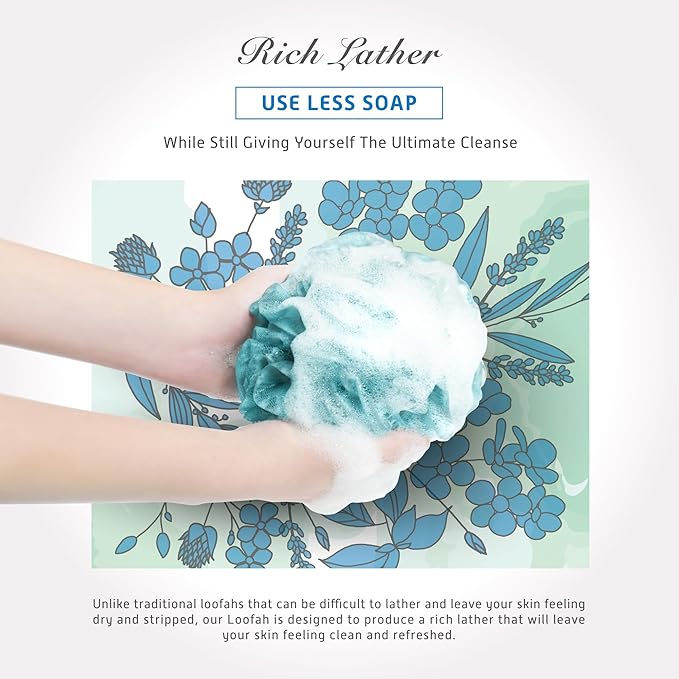 Spongentle Premium Deep Cleansing Loofah Sponge for Radiant Skin, Pack of 4, Bath and Shower, Exfoliating Body Scrubber, Beautiful Colors for Women and Men