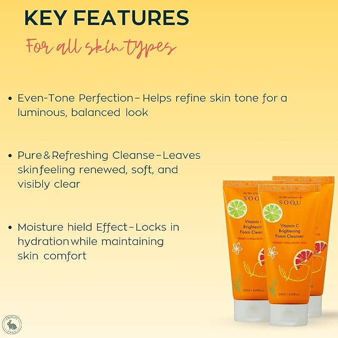 Vitamin C Brightening Foam Cleanser, 120ml / 4.05 fl.oz – Antioxidant Skincare with Hyaluronic Acid, Hydrating & Brightening Face Wash, Made in Korea