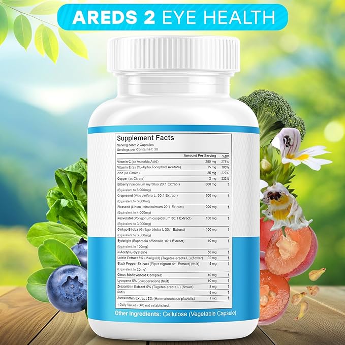 JB Wellness AREDS 2 Eye Vitamin & Mineral Supplement, Contains Lutein, Vitamin C, Zeaxanthin, Zinc & Vitamin Enhance Vision Supplement - 60 Count