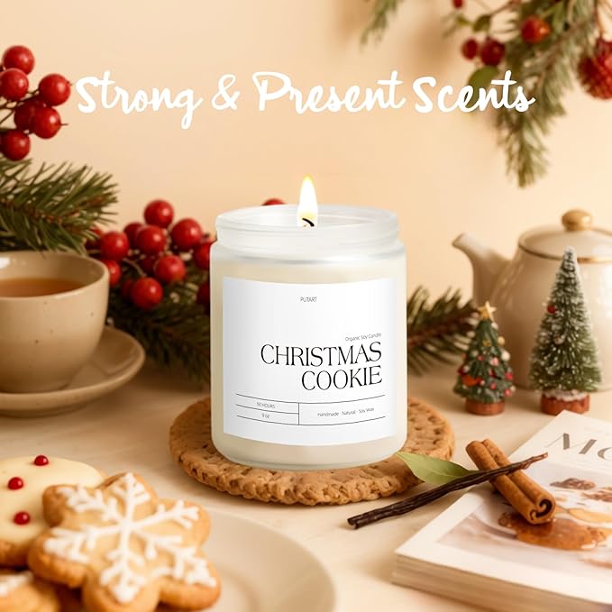 Christmas Cookie Highly Scented Candle for Home, 9oz Natural Soy Aromatherapy Non Toxic Candles with Essential Oil, Home Fragrance Stress Relief & Meditation Xmas Candles Gifts for Women & Men