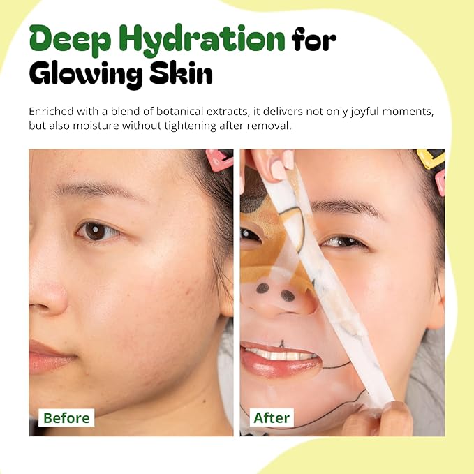 Epielle Character Face Mask Wild Kingdom 6 Pack, Fun & Effective Korean Skin Care, Spa Party Favors, Stocking Stuffers, Birthday Gifts for Women, Thanksgiving Essentials