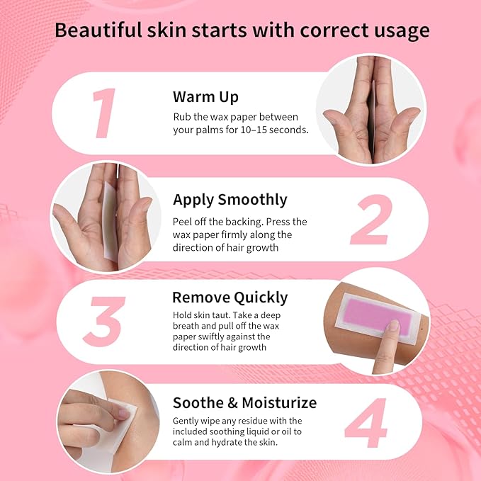 80PCS Wax Strips for Hair Removal, Waxing Kit for Women, Eyebrow Wax Strips & Facial Hair Removal, Sensitive Skin Friendly, Multi-Use on Face, Legs, Bikini Area, Long-Lasting Smoothness