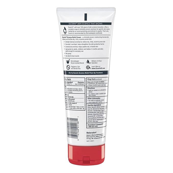 Eucerin Eczema Relief Cream, Full Body Lotion, Moisturizing Eczema Cream with Colloidal Oatmeal (Skin Protectant) and Ceramide 3, 8 Oz Tube